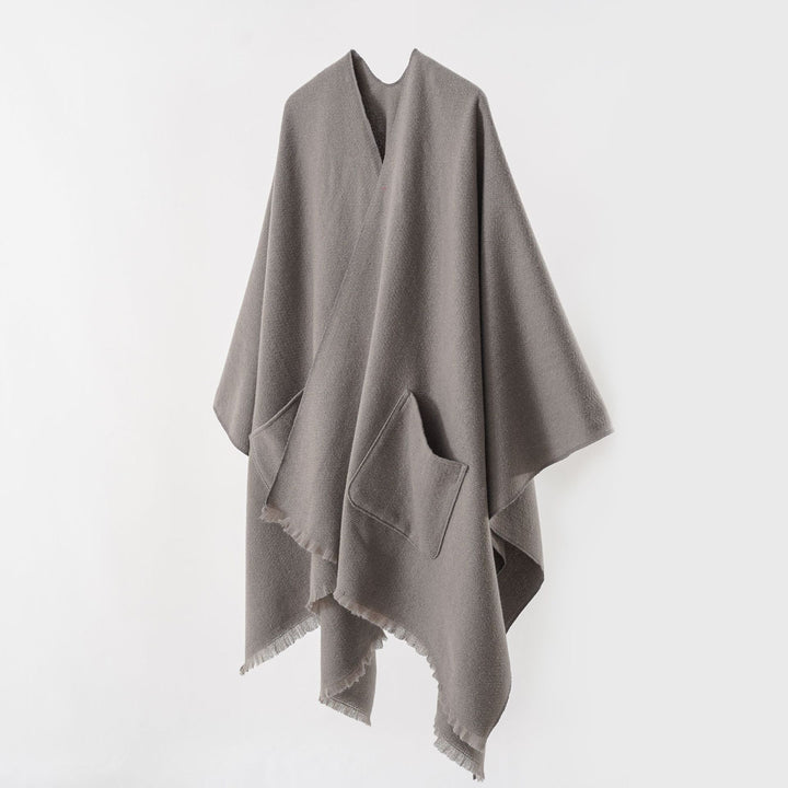 Damen Oversize-Capeponcho aus Wollmix mit Kapuze und Eingrifftaschen Drune