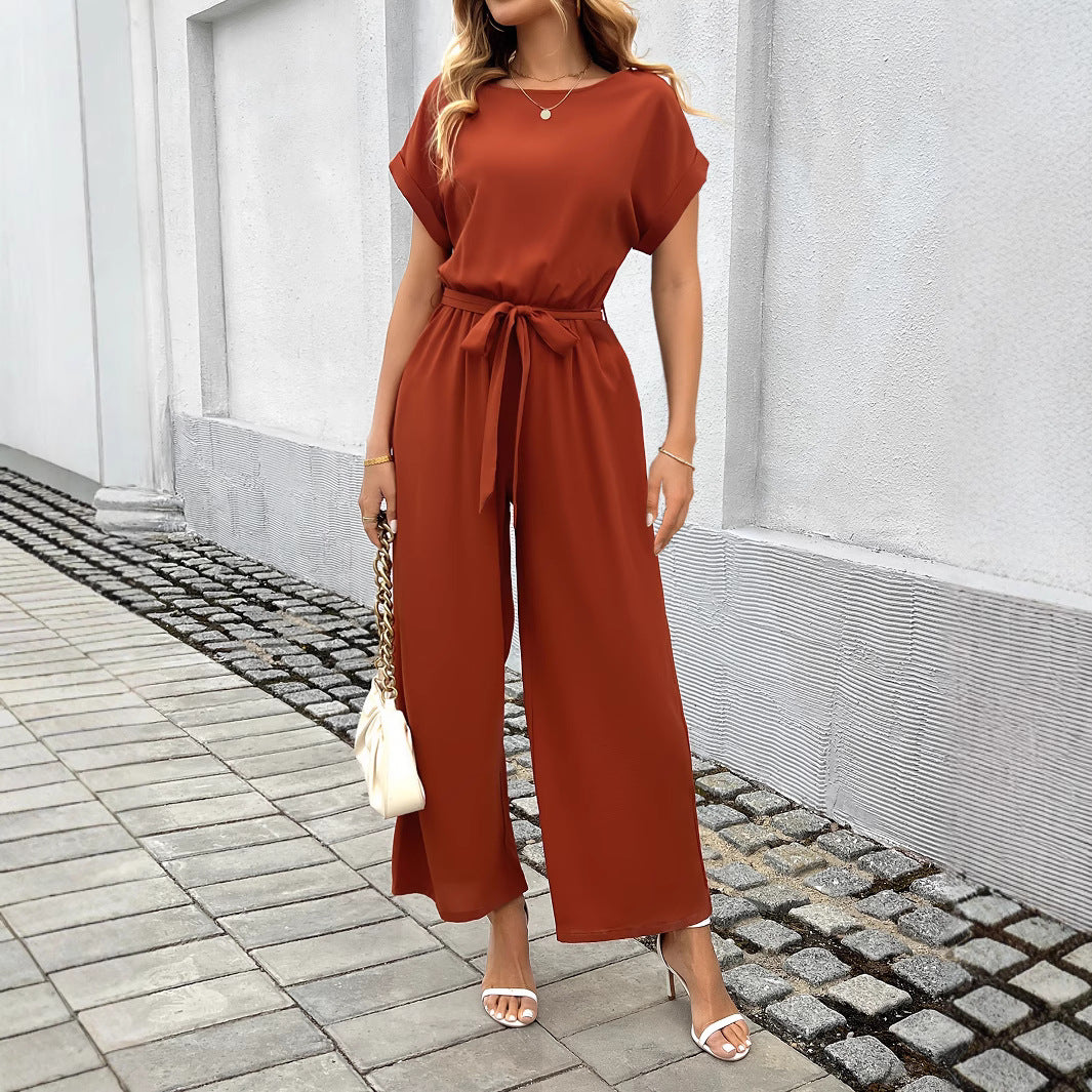 Damen Eleganter Jumpsuit mit Taillengürtel Drune