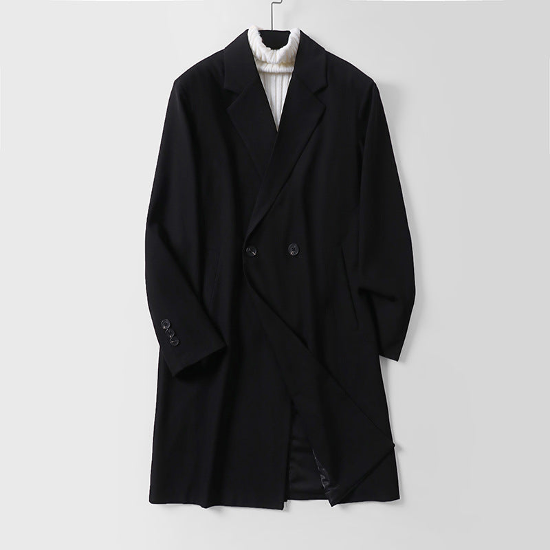 Herren Longline-Mantel im minimalistischen Schnitt mit Schalkragen und zweireihiger Knopfleiste Drune