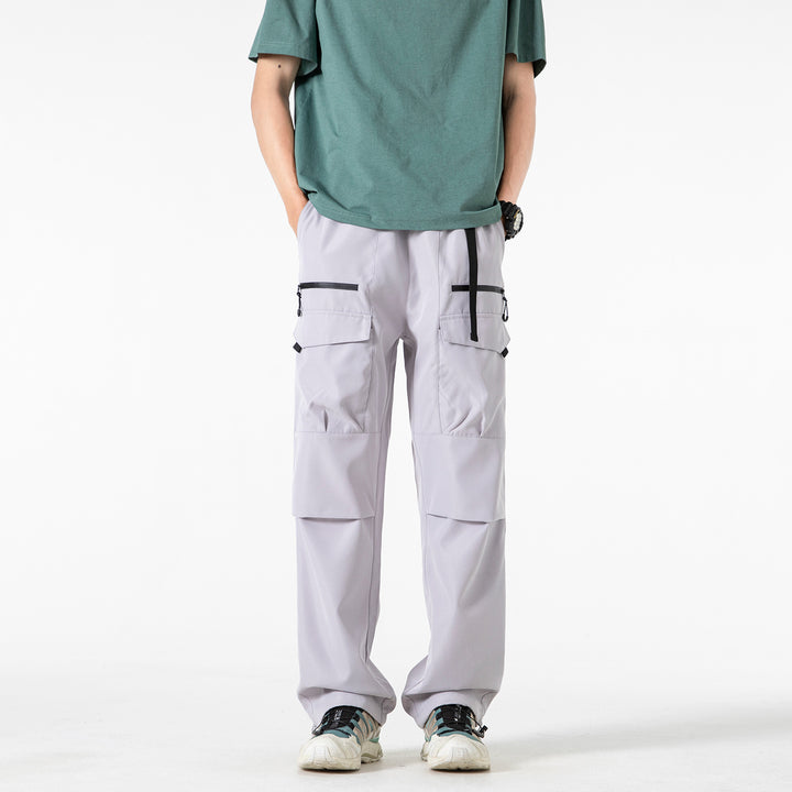 Herren Weite Utility-Cargohose mit verstärkten Kniepassen, Zipper- und Klappfächern Drune