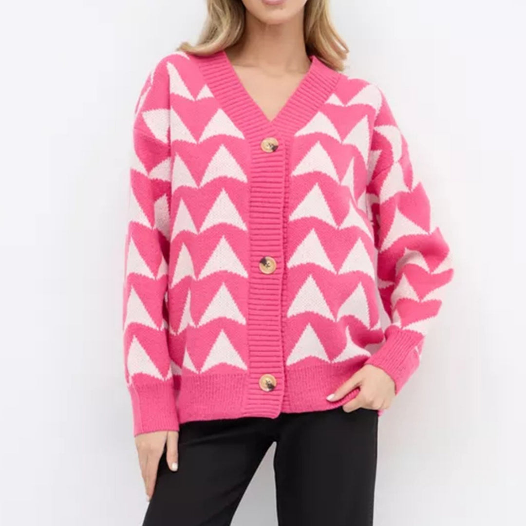 Damen cardigan mit modernem Wellenmuster und goldenen Knöpfen Drune