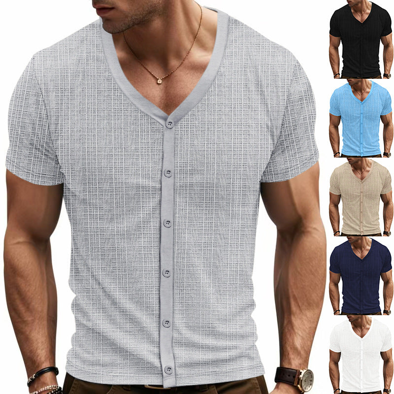 Herren kurzärmliges Cardigan Hemd Drune