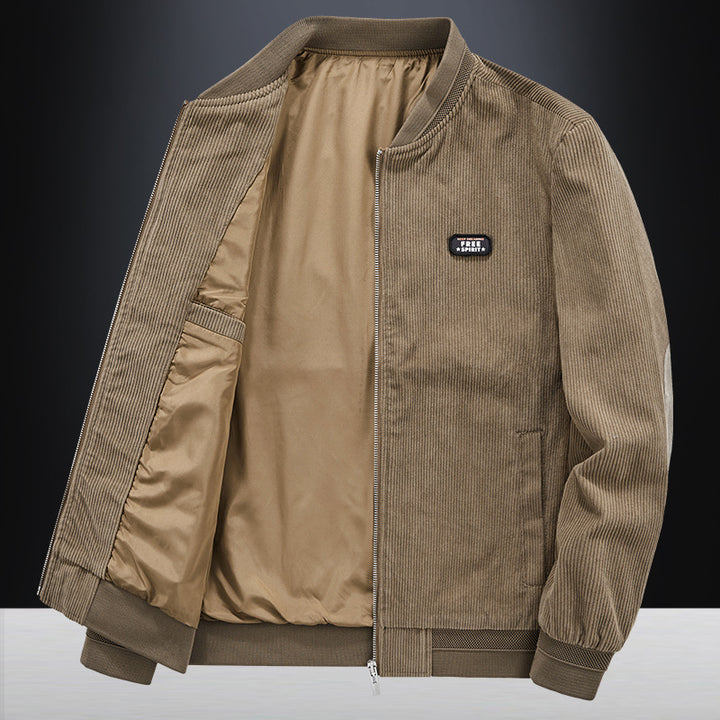 Herren Kord-Blousonjacke im Bomberstil mit elastischem Rippbund, gesteppter Innenfütterung und Logo‑Patch Drune