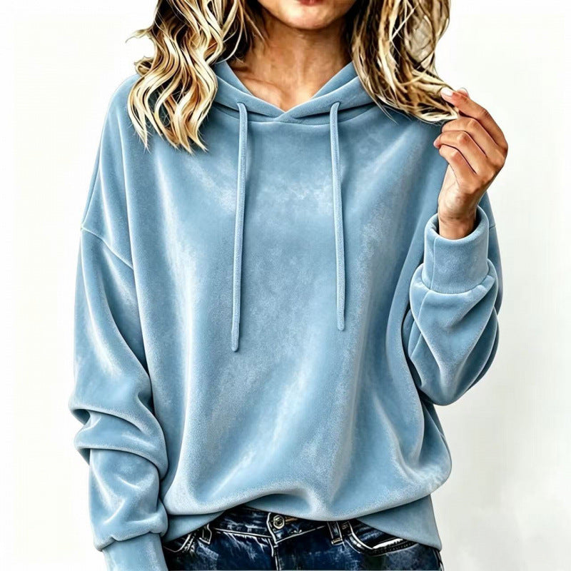 Damen Velours-Oversize-Kapuzenpullover mit Raglanärmeln Drune