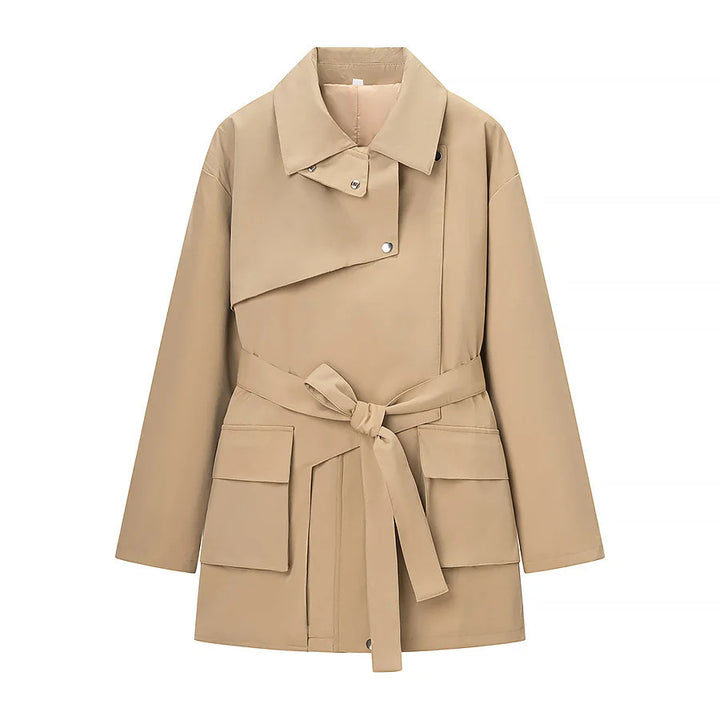 Damen nan taillierter Trenchparka mit Bindegürtel, asymmetrischer Blende und großen Pattentaschen Drune