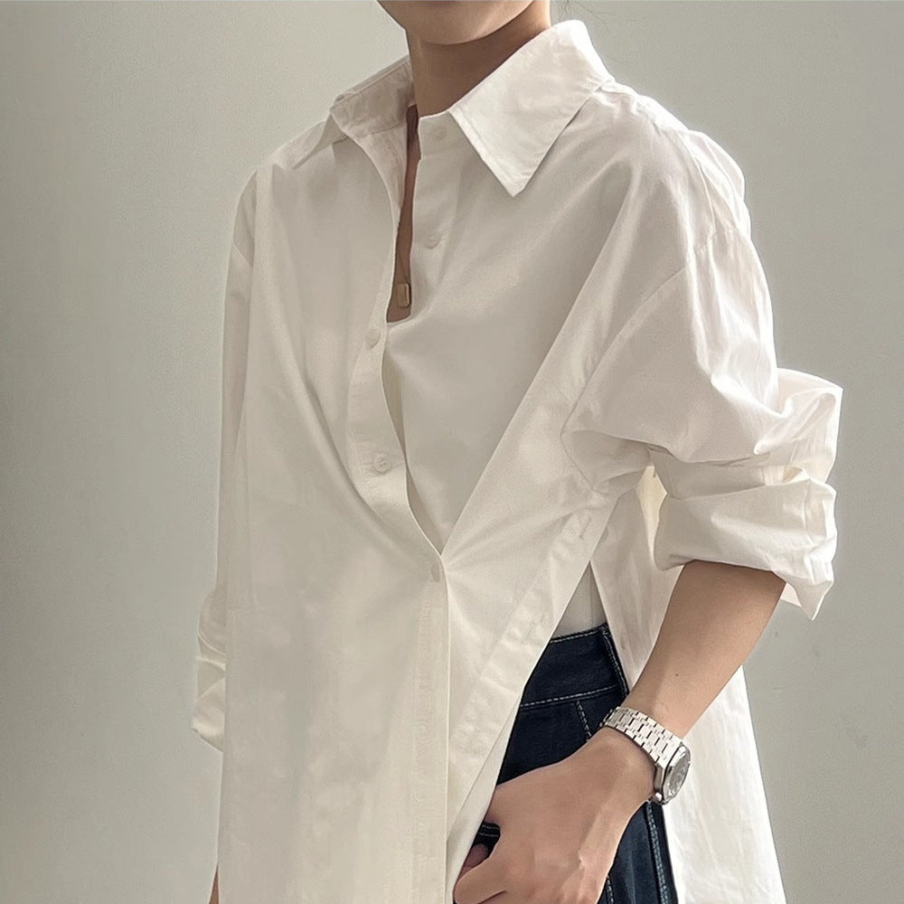 Damen Oversize-Hemdbluse mit asymmetrischem Saum und überschnittener Schulter Drune