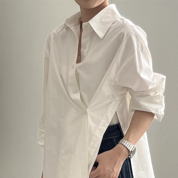 Damen Oversize-Hemdbluse mit asymmetrischem Saum und überschnittener Schulter Drune