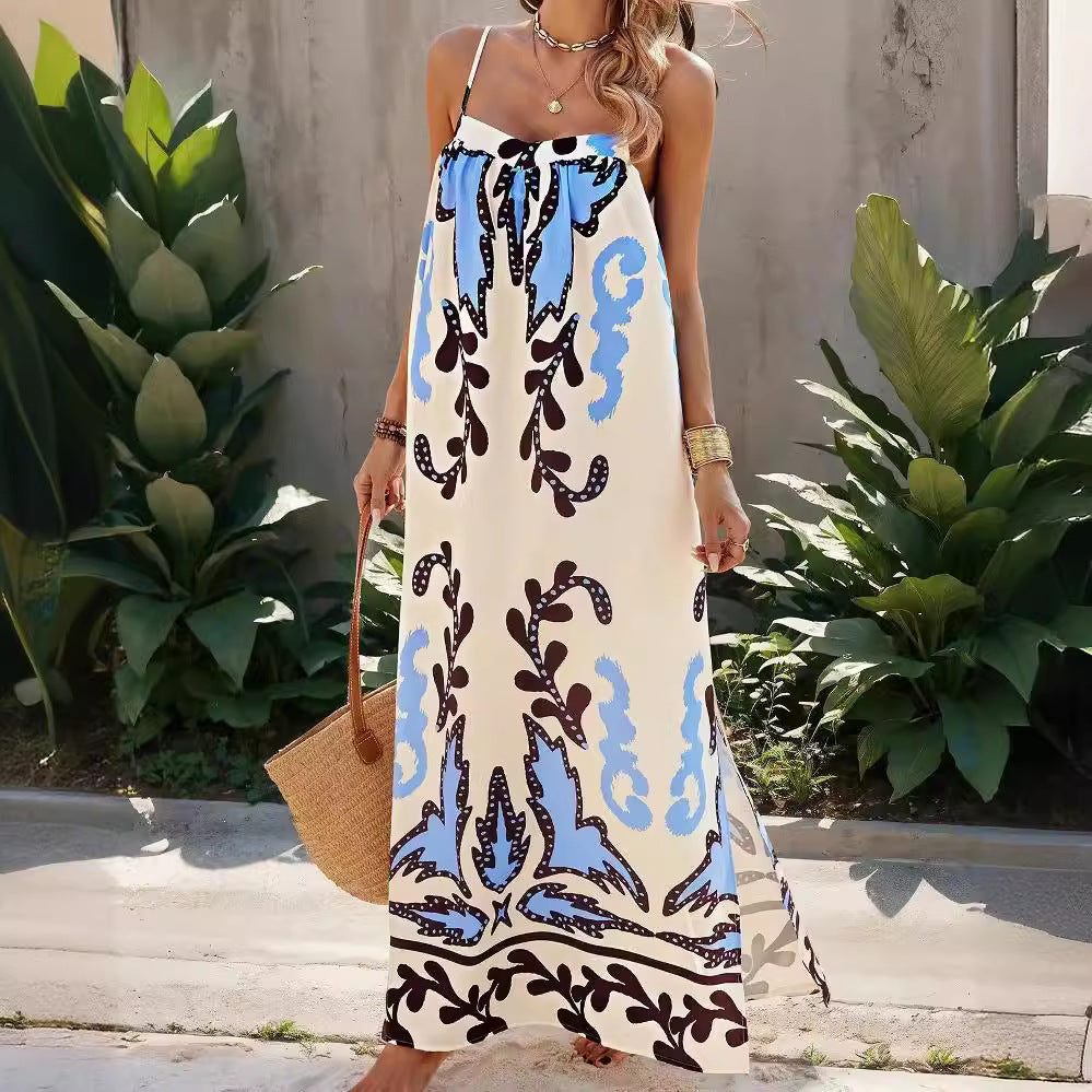 Damen luftiges Maxikleid mit raffiniertem Muster Drune