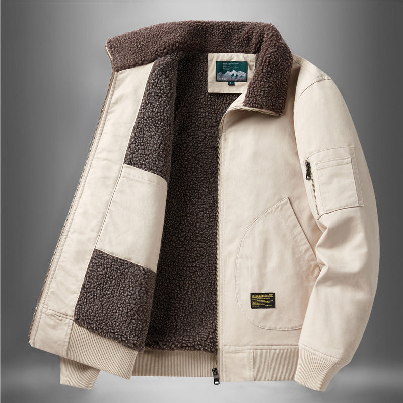 Men's  sherpa-lined canvas flight jacket with ribbed trims and interior stash pockets Drune