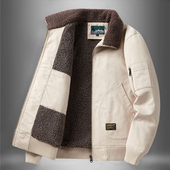 Men's  sherpa-lined canvas flight jacket with ribbed trims and interior stash pockets Drune