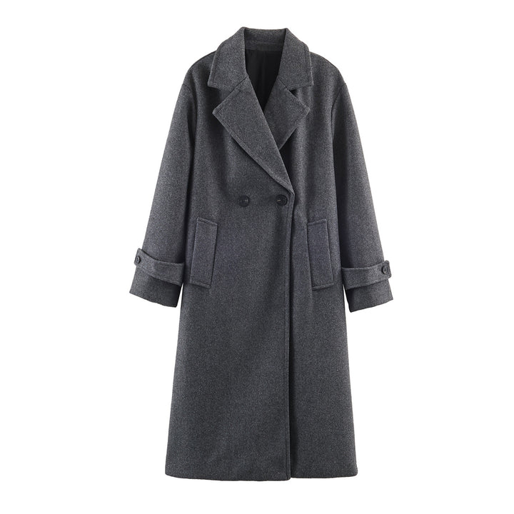 Damen Oversize Wollmix-Mantel mit Doppelreiher, breitem Revers und Ärmelriegel Drune