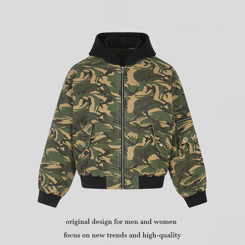 Damen Oversize-Utility Bomberjacke mit Kapuze, Reißverschluss-Front und Ärmel‑Tasche Drune