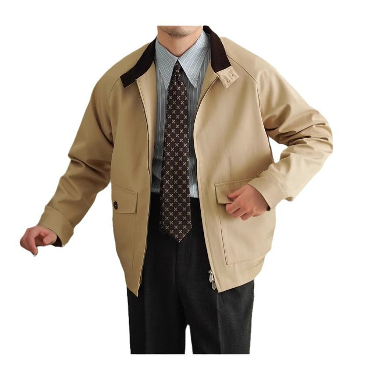 Herren Harrington-Jacke mit Cordkragen und aufgesetzten Pattentaschen Drune
