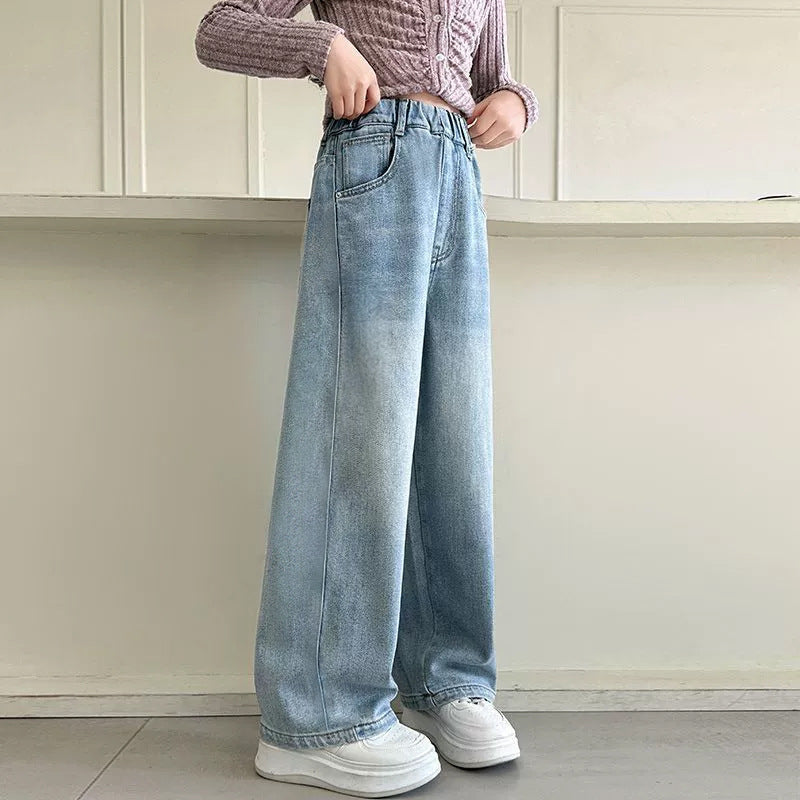 Damen weite High-Waist Jeans mit schmalem Bund Drune