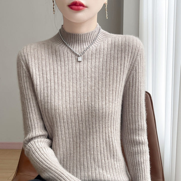 Damen Schmaler Rippenstrick-Mockneck mit extraweicher Kaschmir-Optik Drune