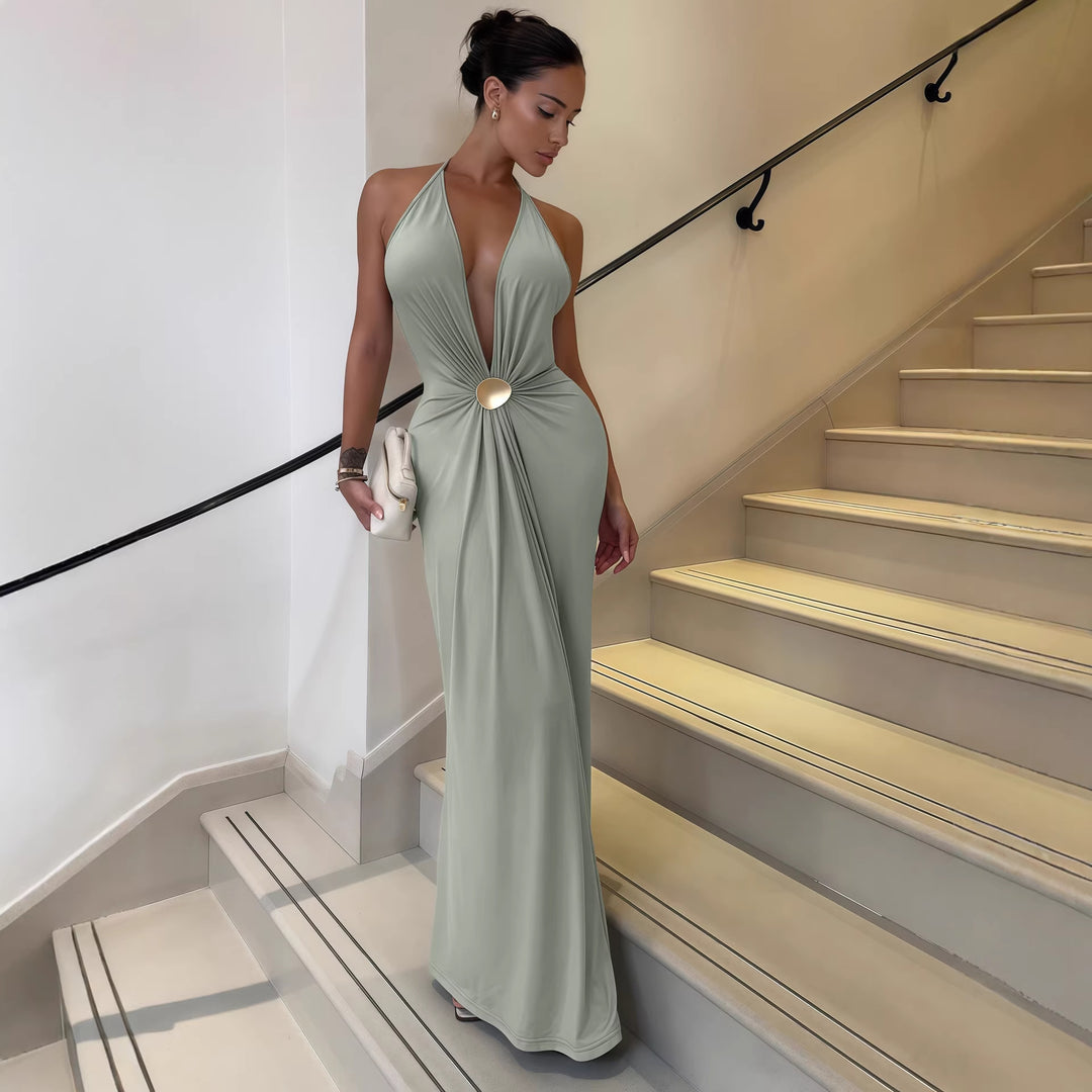 Damen Elegantes Wickelkleid mit tiefer V-Ausschnitt und raffiniertem Gürtel Drune