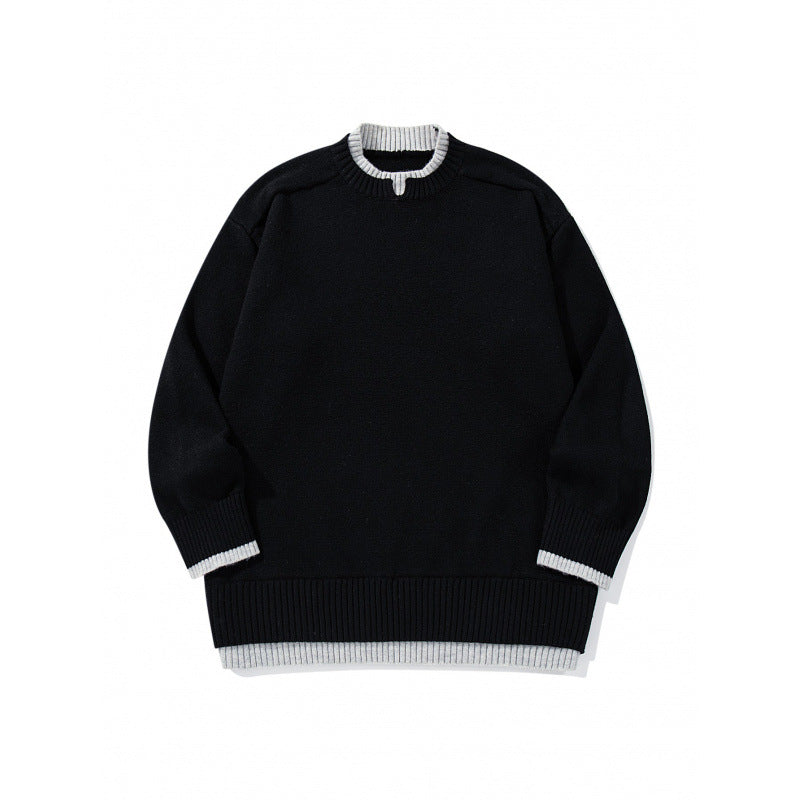 Unisex Relaxed-Fit Feinstrick-Pullover mit Kontrastbündchen und verlängertem Rippenbund Drune