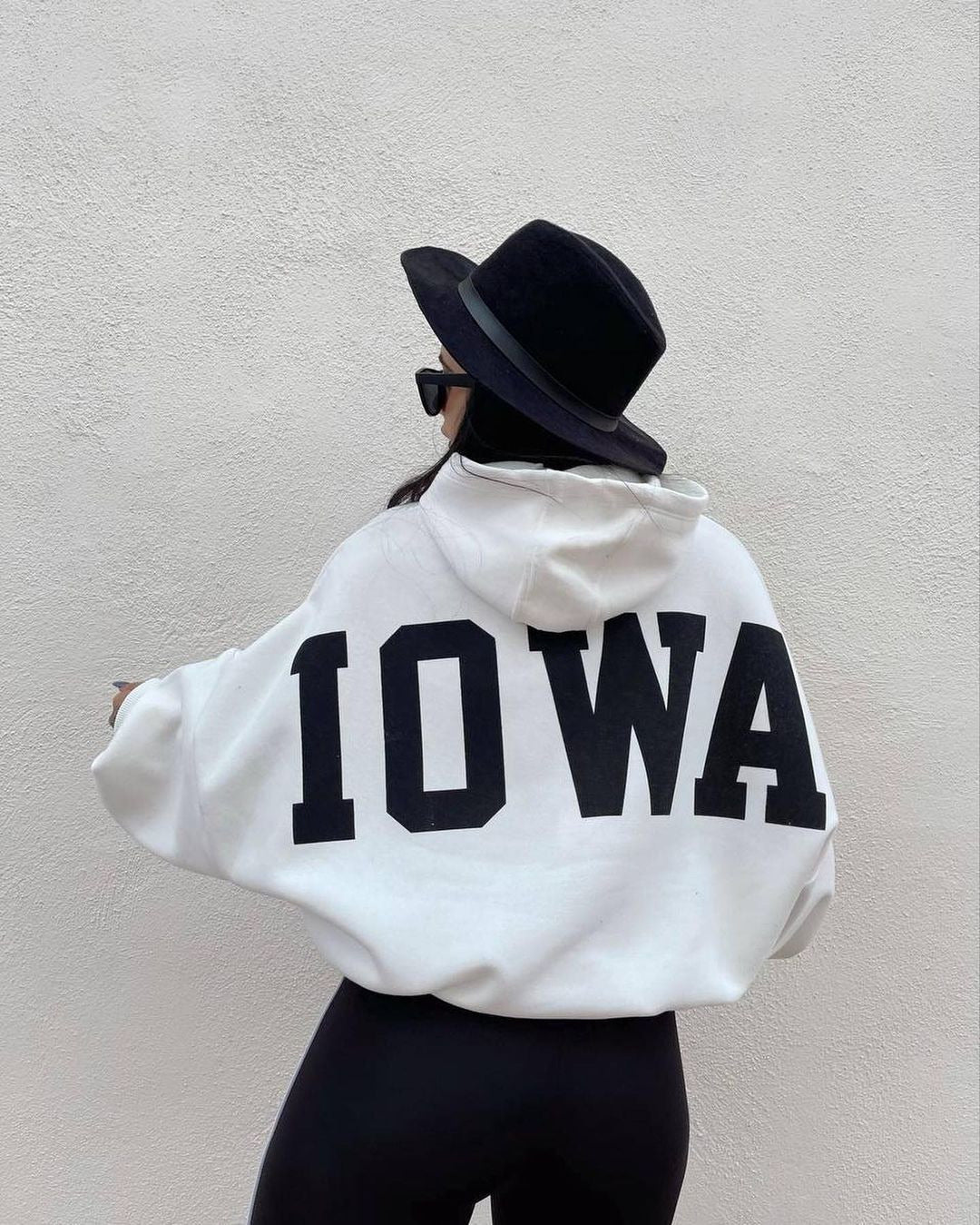 Damen Oversized Cropped Hoodie mit großem Lettering, Kapuze und relaxed Fit Drune