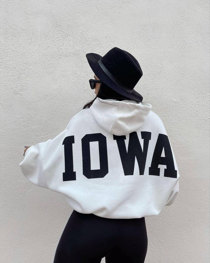 Damen Oversized Cropped Hoodie mit großem Lettering, Kapuze und relaxed Fit Drune