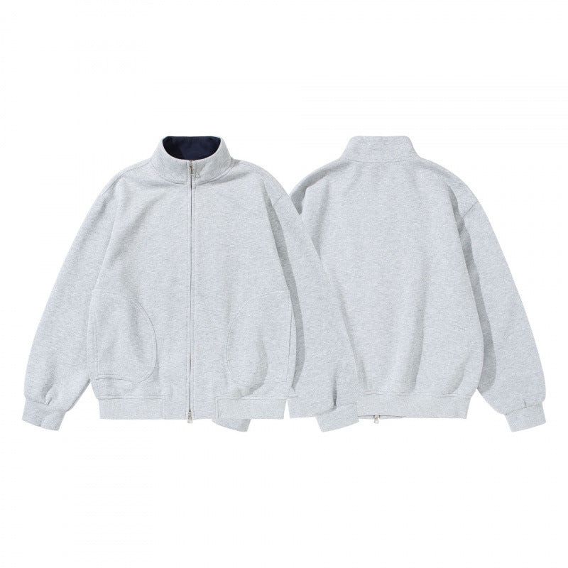 Unisex Sweatshirtjacke mit Stehkragen, Oversize-Passform und runden Eingrifftaschen Drune