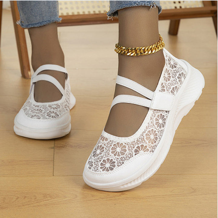 Damen Ballerina‑Sneaker mit floraler Spitzenoberfläche und dämpfender Plateau‑Sohle Drune
