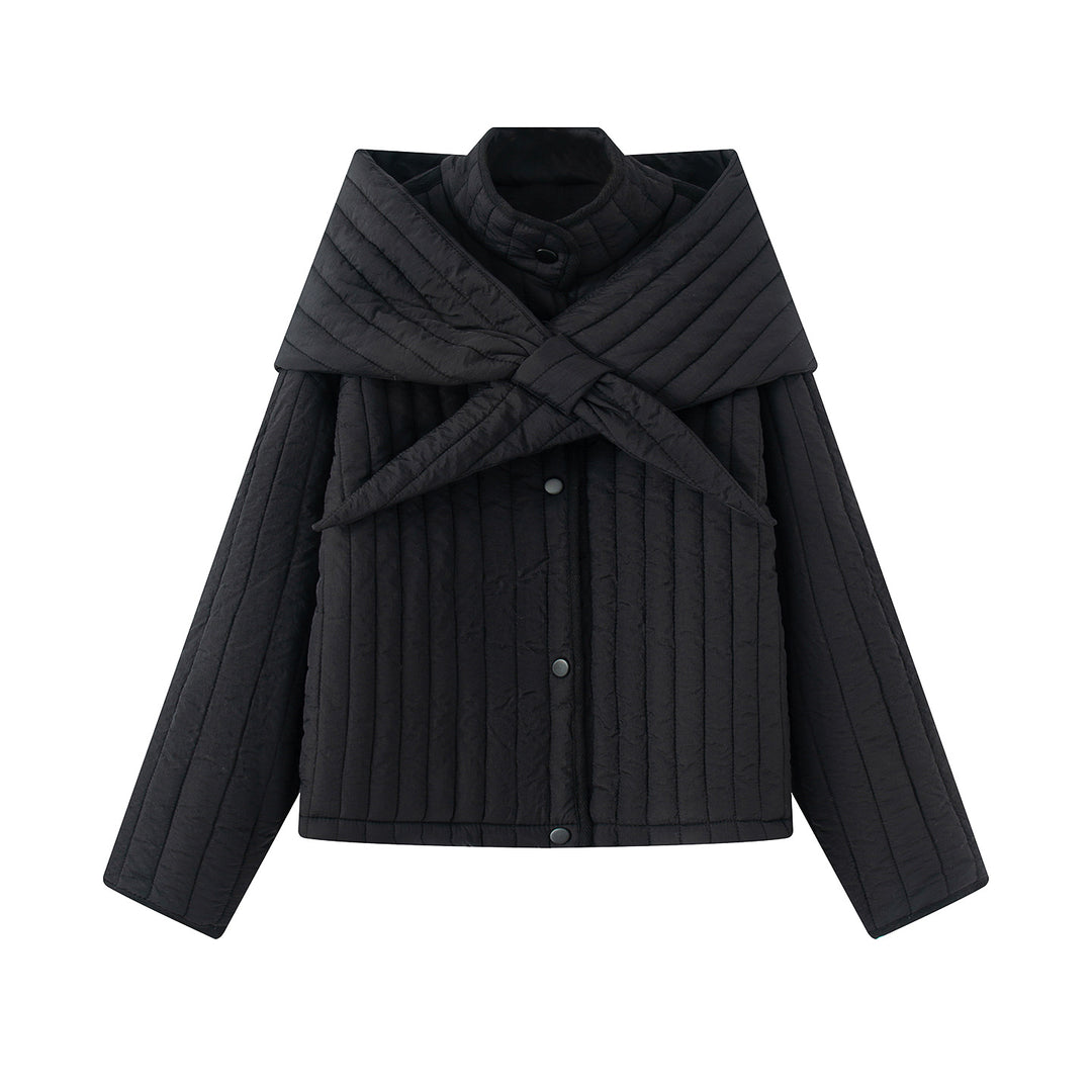 Damen nan gesteppte Jacke mit großem Wickelkragen und Bindeschal Drune