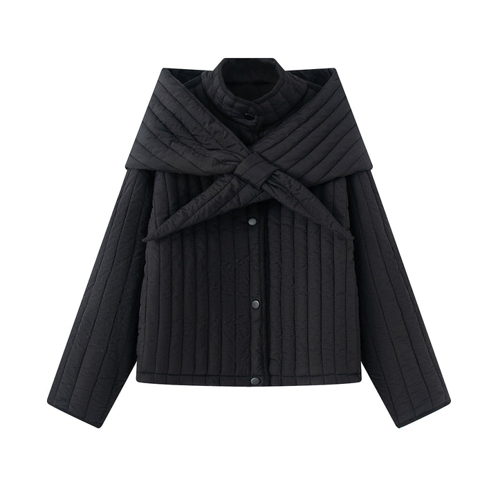 Damen nan gesteppte Jacke mit großem Wickelkragen und Bindeschal Drune