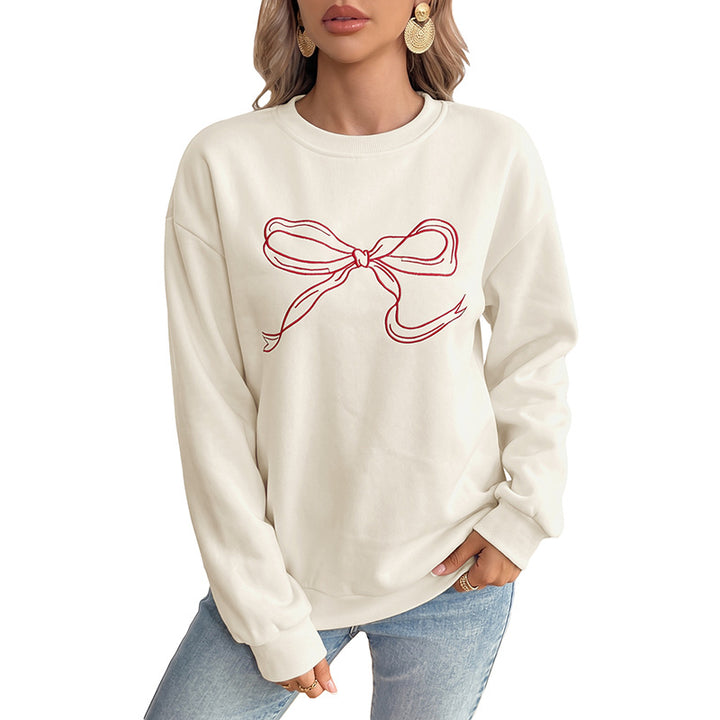 Damen Oversize-Sweatshirt mit gesticktem Schleifen-Motiv und Rundhalsausschnitt Drune