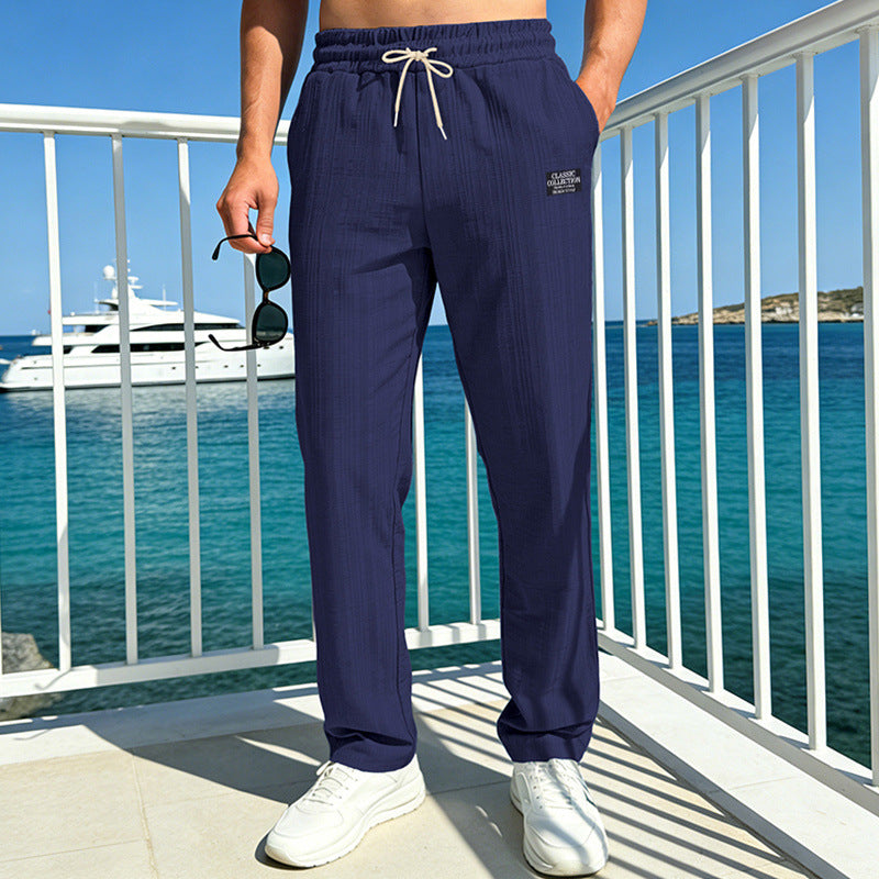 Herren Leichte Crinkle-Freizeithose mit elastischem Bund und Tunnelzug Drune