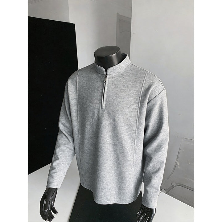 Herren Modernes Halbzip-Sweatshirt mit kurzem Reißverschluss und cleanem Minimaldesign Drune