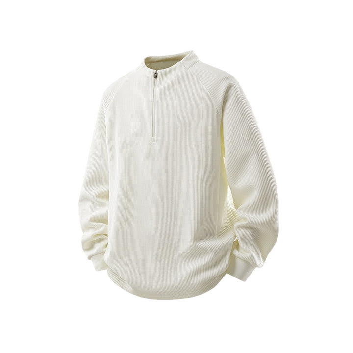 Herren Waffelstruktur-Halbzip-Pullover mit Stehkragen und Relaxed-Fit Drune