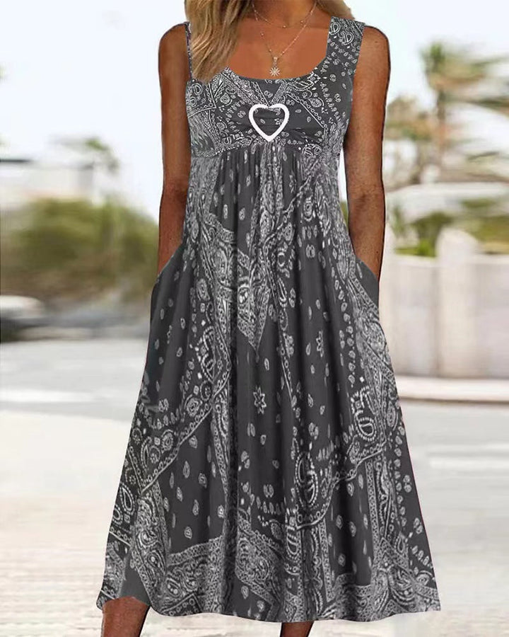 Damen nan luftiges Maxi-Kleid mit Paisley-Bandana-Print, geraffter Empire-Taille und praktischen Seitentaschen Drune