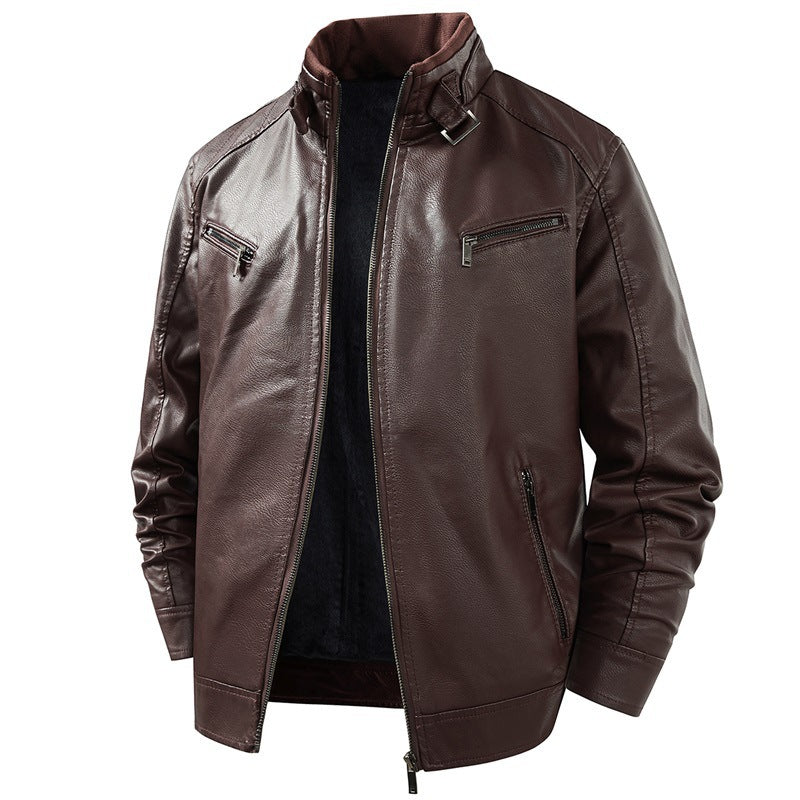 Herren Modische Lederjacke mit Fleece-Futter Drune