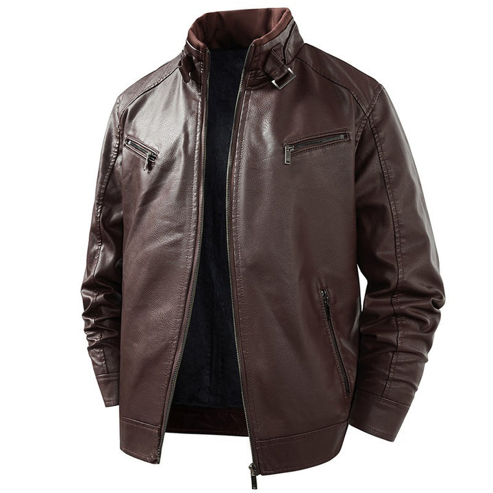 Herren Modische Lederjacke mit Fleece-Futter Drune