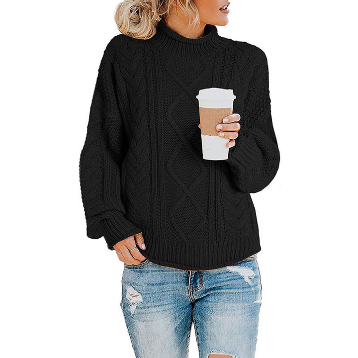 Damen Grobstrickpullover mit hohem Kragen und Zopfmuster Drune