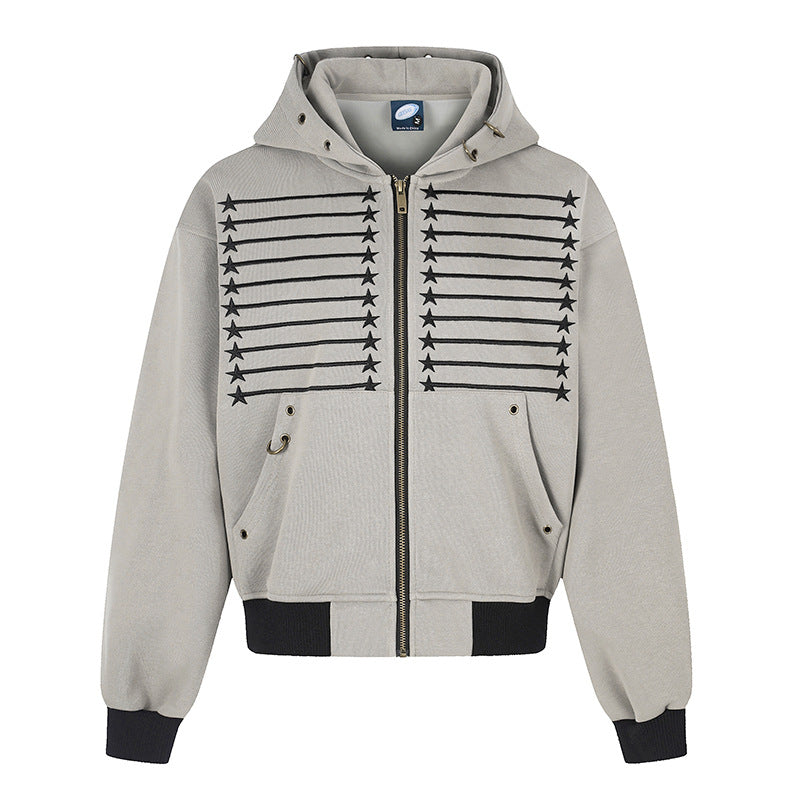 Damen Kapuzen‑Sweatjacke im Boxy‑Schnitt mit Stern‑Ziernähten, Metallösen und Kängurutaschen Drune