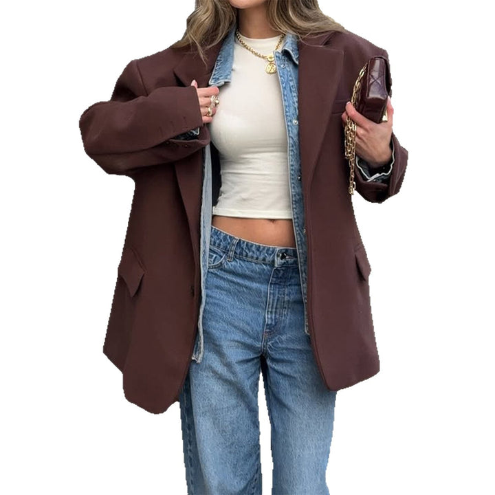 Damen nan oversized Longblazer mit kastigem Schnitt, Reverskragen, gefütterten Pattentaschen und strukturierter Wollmischung Drune