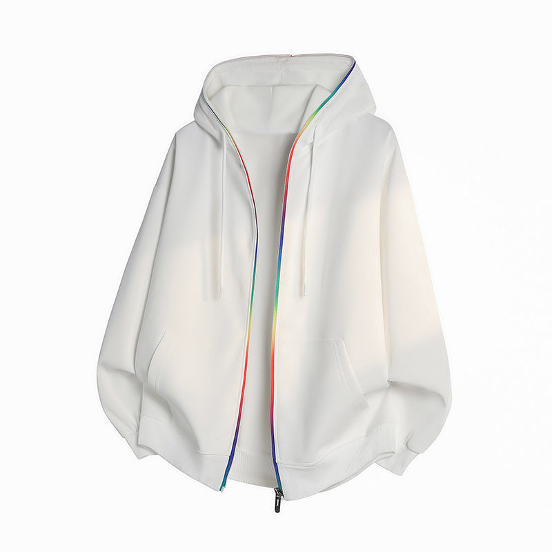 Unisex Oversize-Kapuzenjacke mit Regenbogen-Reißverschluss & Kängurutaschen Drune