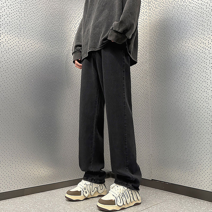 Herren Weite Vintage-Denim-Hose im Baggy‑Straßenstyle mit vorderer Bügelfalte Drune