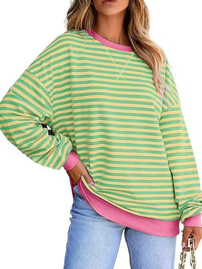 Damen gestreifter Sweatshirt mit modernem Schnitt und Kontrastdetails Drune