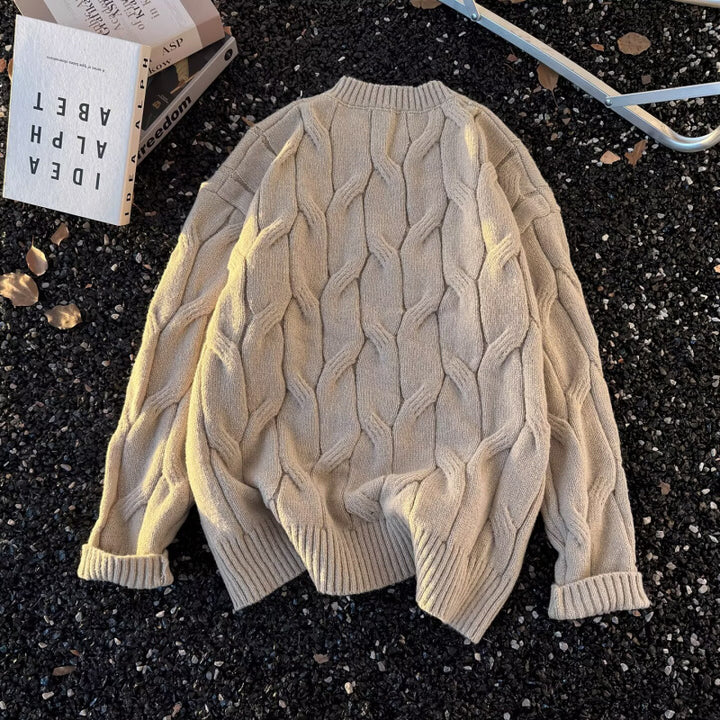 Damen Grobgestrickter Oversize-Zopfmuster-Strickpullover mit verkürztem Saum Drune