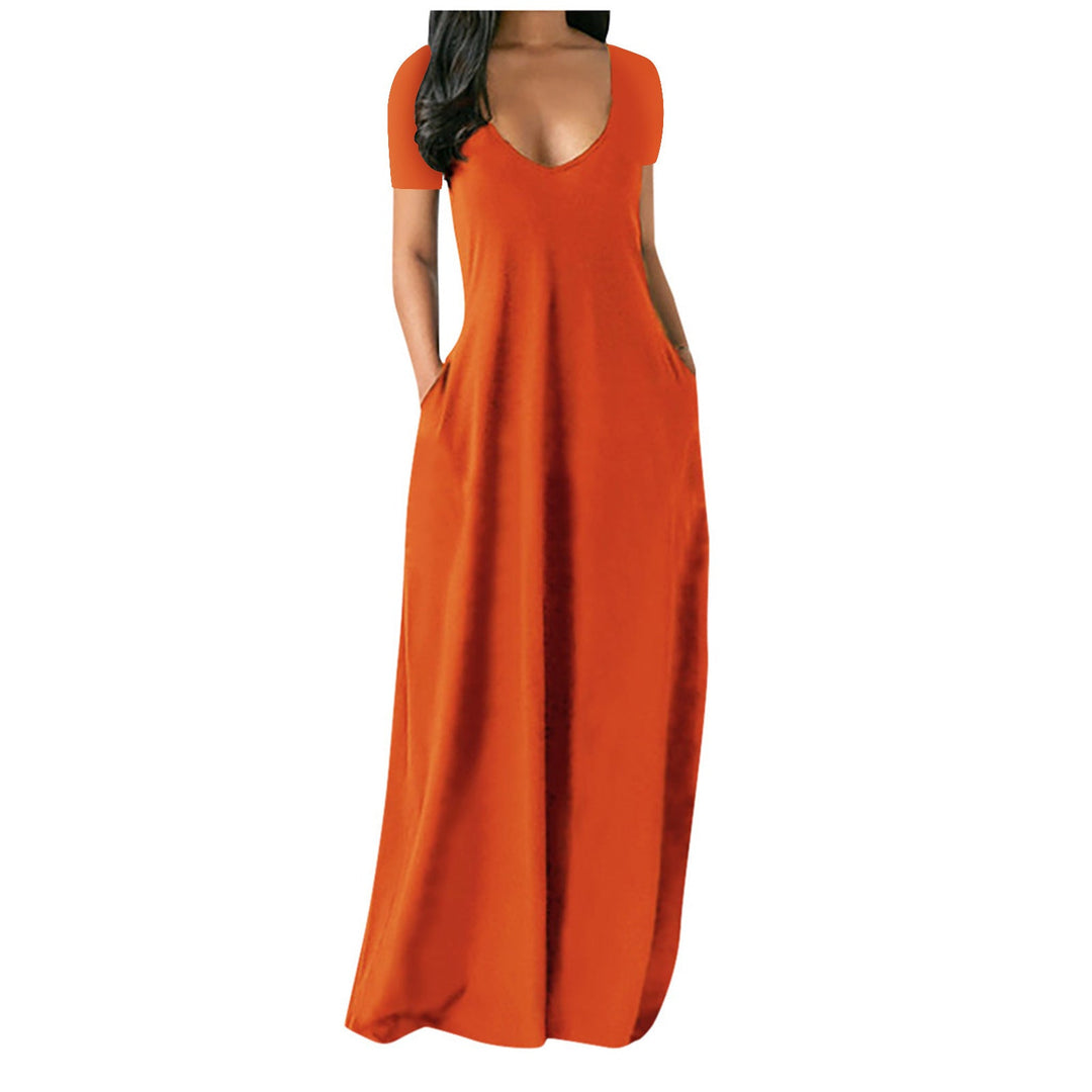 Drune | U-Ausschnitt Kurzarm Lockere Passform Maxikleid