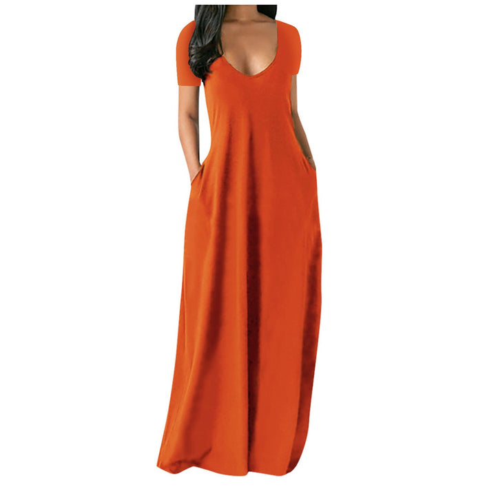 Drune | U-Ausschnitt Kurzarm Lockere Passform Maxikleid