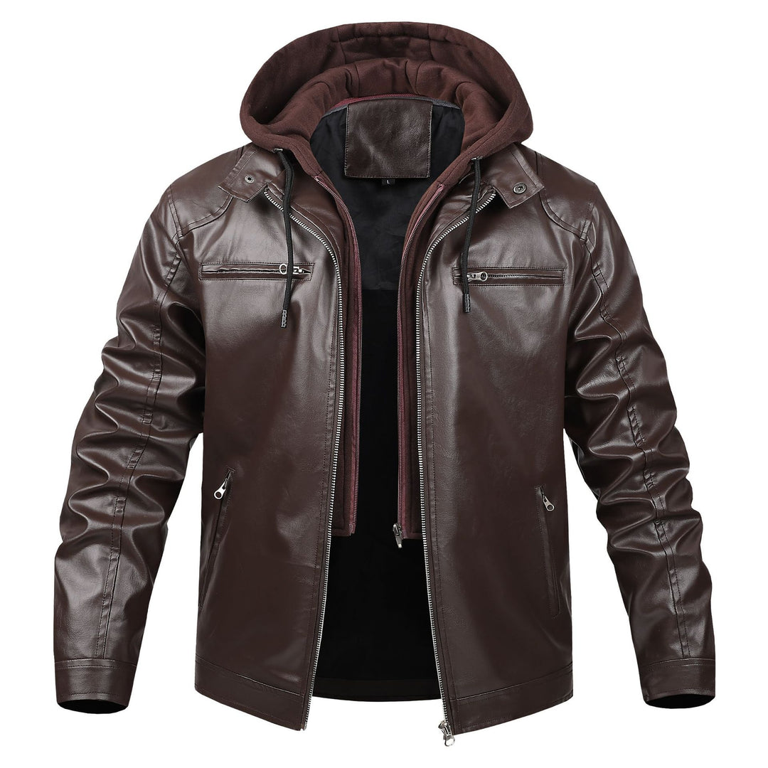 Herren Stilvolle Lederjacke mit Kapuze Drune