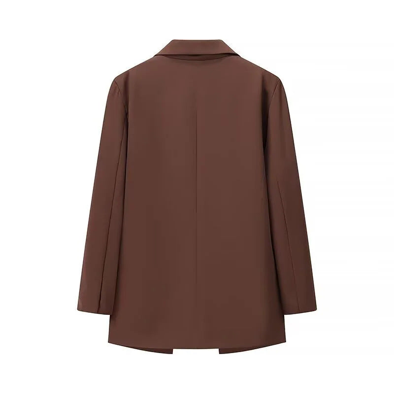 Damen nan längerer Zweireiher-Blazer mit Reverskragen, Brustleiste und leicht taillierter Silhouette Drune