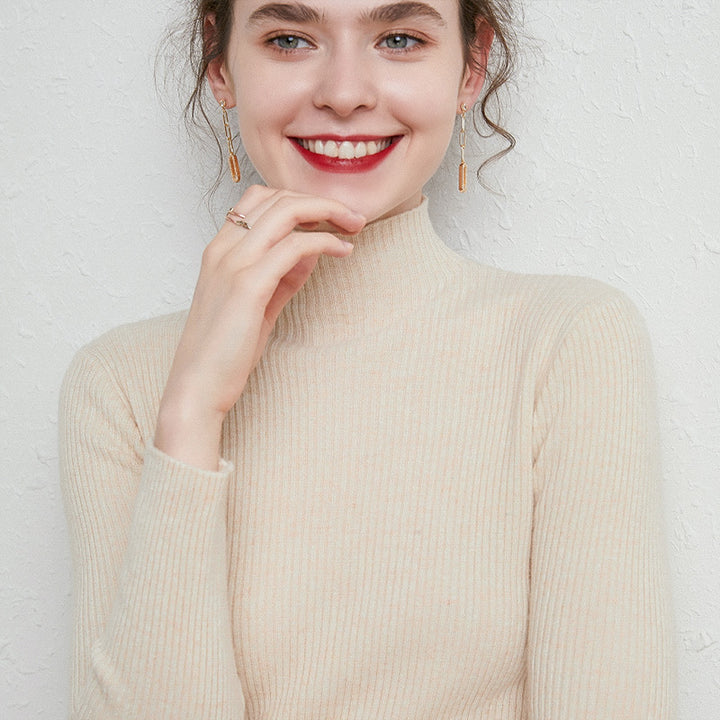 Damen Figurbetonter Feinstrick-Rollkragenpullover mit extrafeiner Rippenstruktur und kaschmirweicher Haptik Drune
