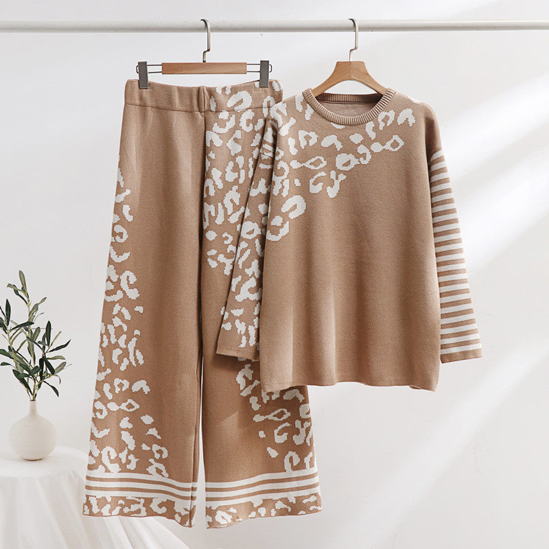 Damen modisches Lounge-Set mit Tiermuster und breiten Streifen Drune
