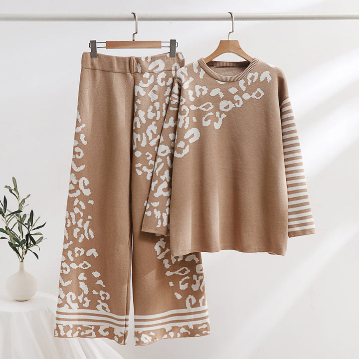 Damen modisches Lounge-Set mit Tiermuster und breiten Streifen Drune