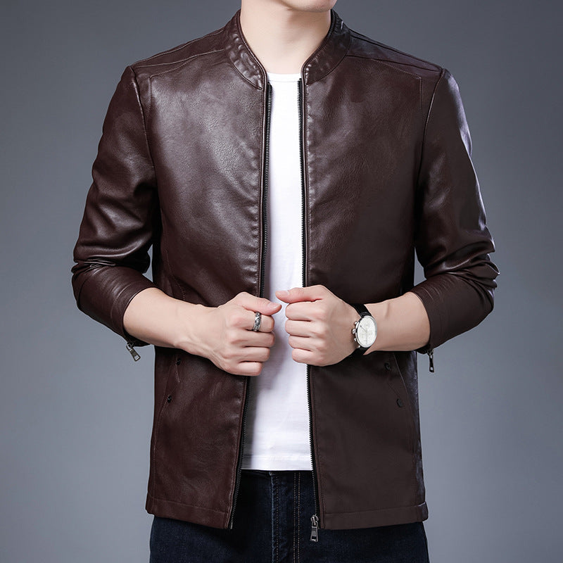 Herren schlanker Lederoptik-Blouson im Aviator-Minimalstil mit Stehkragen und Reißverschlussärmeln Drune