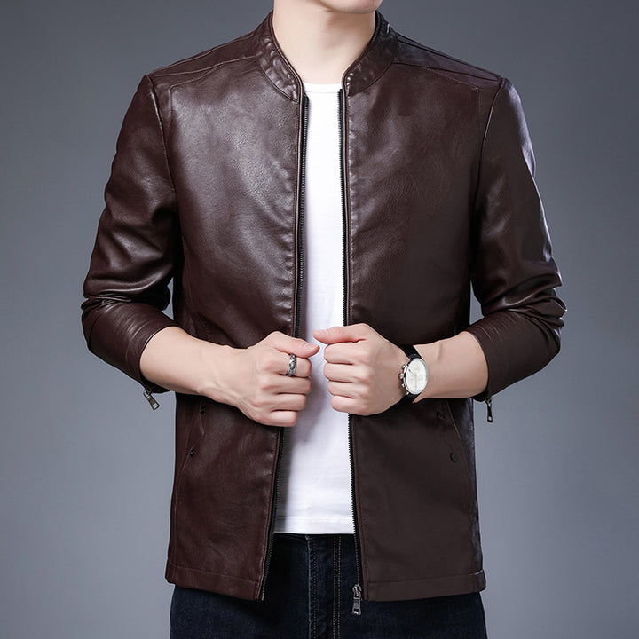 Herren schlanker Lederoptik-Blouson im Aviator-Minimalstil mit Stehkragen und Reißverschlussärmeln Drune